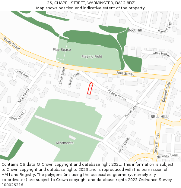 36, CHAPEL STREET, WARMINSTER, BA12 8BZ: Location map and indicative extent of plot