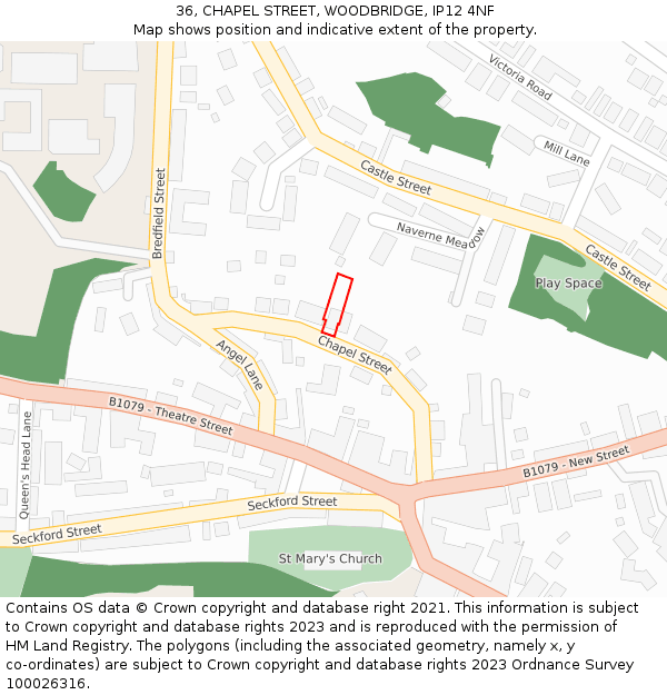 36, CHAPEL STREET, WOODBRIDGE, IP12 4NF: Location map and indicative extent of plot