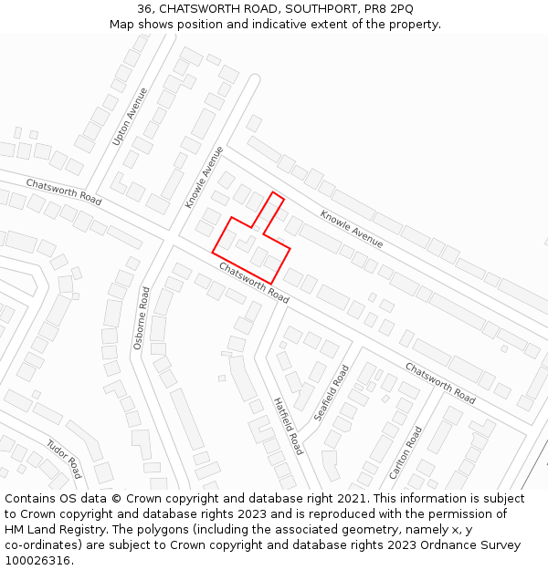 36, CHATSWORTH ROAD, SOUTHPORT, PR8 2PQ: Location map and indicative extent of plot