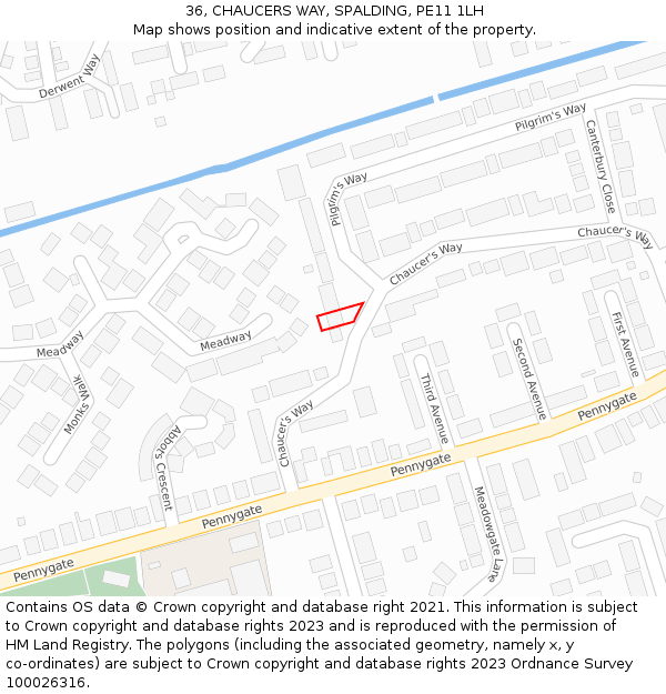 36, CHAUCERS WAY, SPALDING, PE11 1LH: Location map and indicative extent of plot