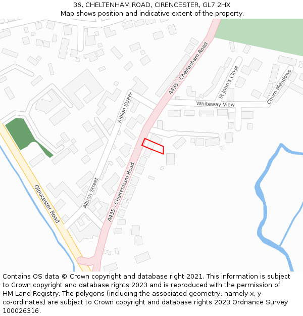 36, CHELTENHAM ROAD, CIRENCESTER, GL7 2HX: Location map and indicative extent of plot