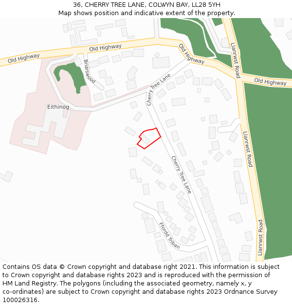 36, CHERRY TREE LANE, COLWYN BAY, LL28 5YH: Location map and indicative extent of plot