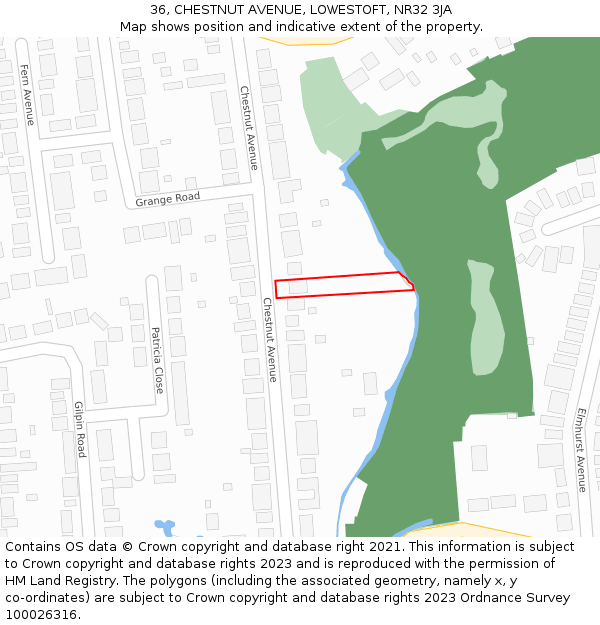36, CHESTNUT AVENUE, LOWESTOFT, NR32 3JA: Location map and indicative extent of plot
