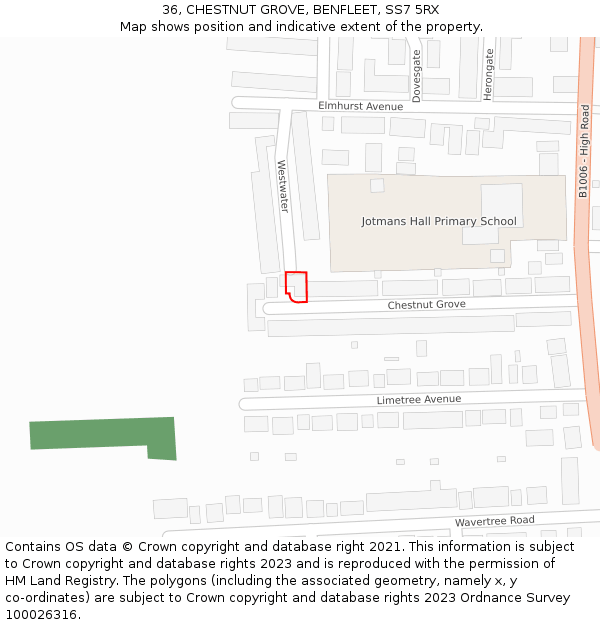 36, CHESTNUT GROVE, BENFLEET, SS7 5RX: Location map and indicative extent of plot