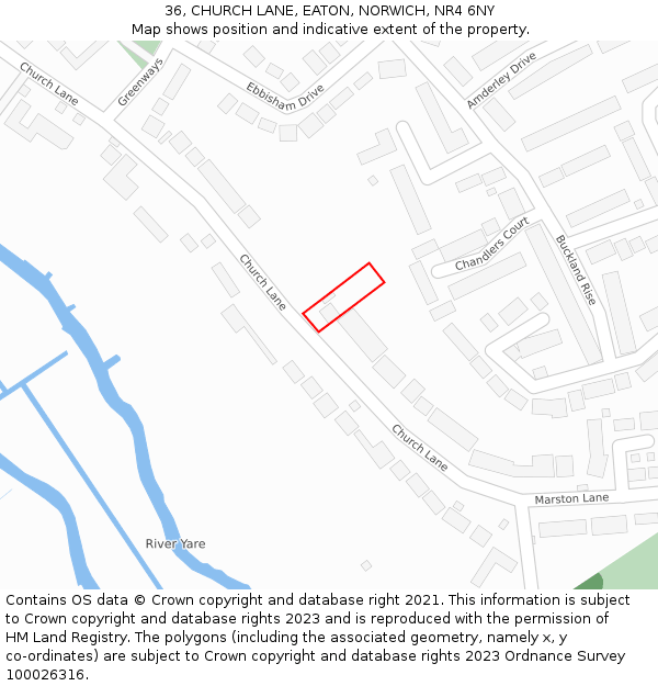 36, CHURCH LANE, EATON, NORWICH, NR4 6NY: Location map and indicative extent of plot