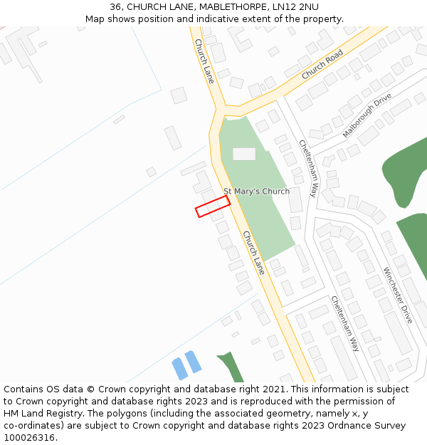 36, CHURCH LANE, MABLETHORPE, LN12 2NU: Location map and indicative extent of plot