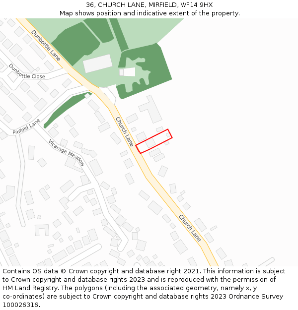 36, CHURCH LANE, MIRFIELD, WF14 9HX: Location map and indicative extent of plot
