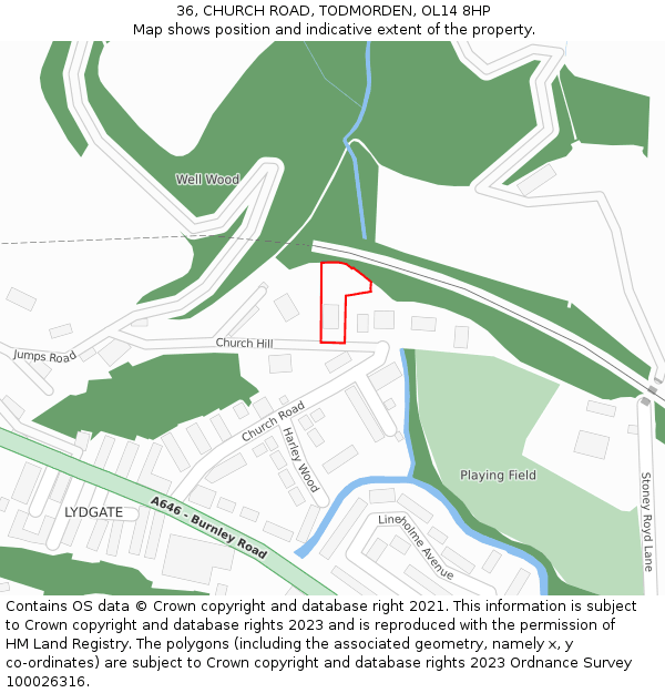 36, CHURCH ROAD, TODMORDEN, OL14 8HP: Location map and indicative extent of plot