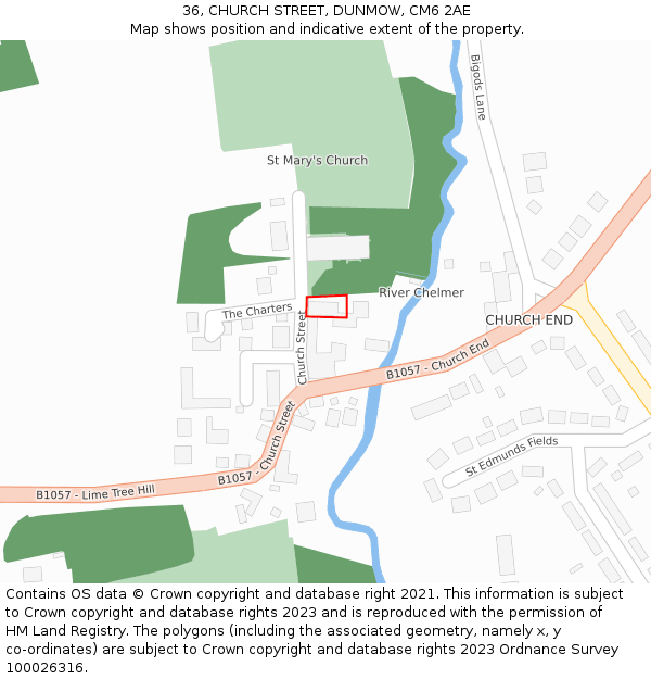 36, CHURCH STREET, DUNMOW, CM6 2AE: Location map and indicative extent of plot
