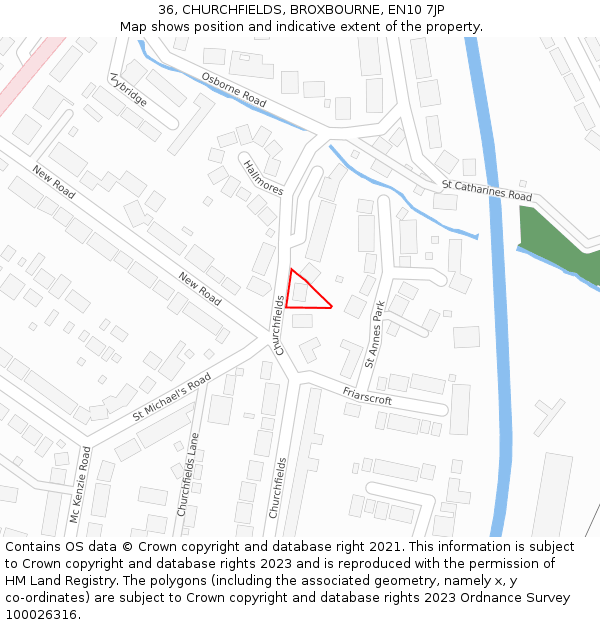 36, CHURCHFIELDS, BROXBOURNE, EN10 7JP: Location map and indicative extent of plot