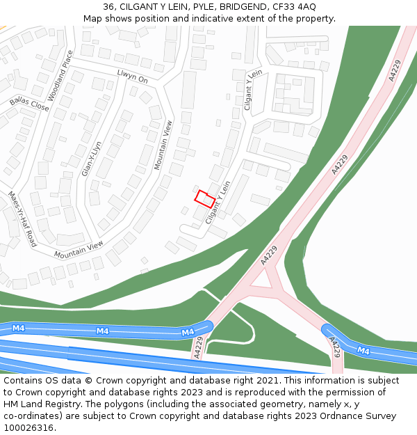36, CILGANT Y LEIN, PYLE, BRIDGEND, CF33 4AQ: Location map and indicative extent of plot