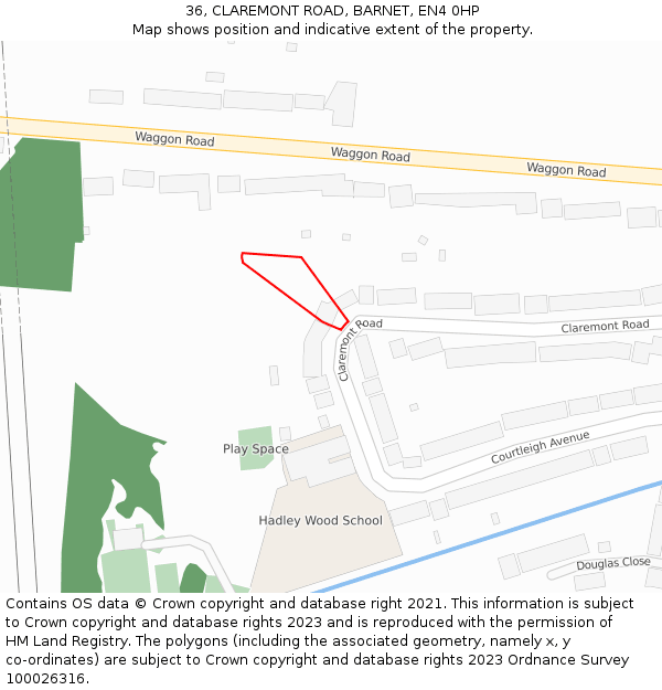 36, CLAREMONT ROAD, BARNET, EN4 0HP: Location map and indicative extent of plot