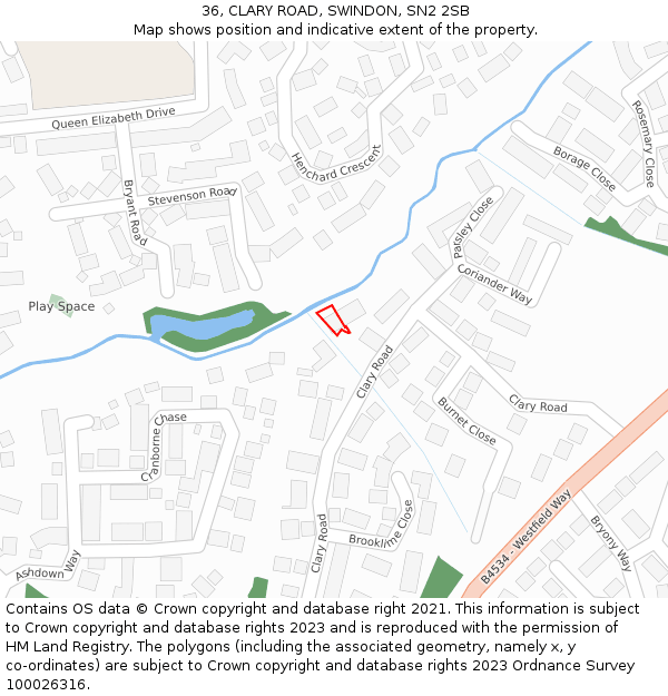 36, CLARY ROAD, SWINDON, SN2 2SB: Location map and indicative extent of plot