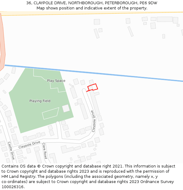 36, CLAYPOLE DRIVE, NORTHBOROUGH, PETERBOROUGH, PE6 9DW: Location map and indicative extent of plot