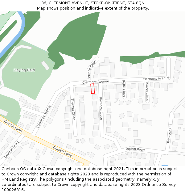 36, CLERMONT AVENUE, STOKE-ON-TRENT, ST4 8QN: Location map and indicative extent of plot