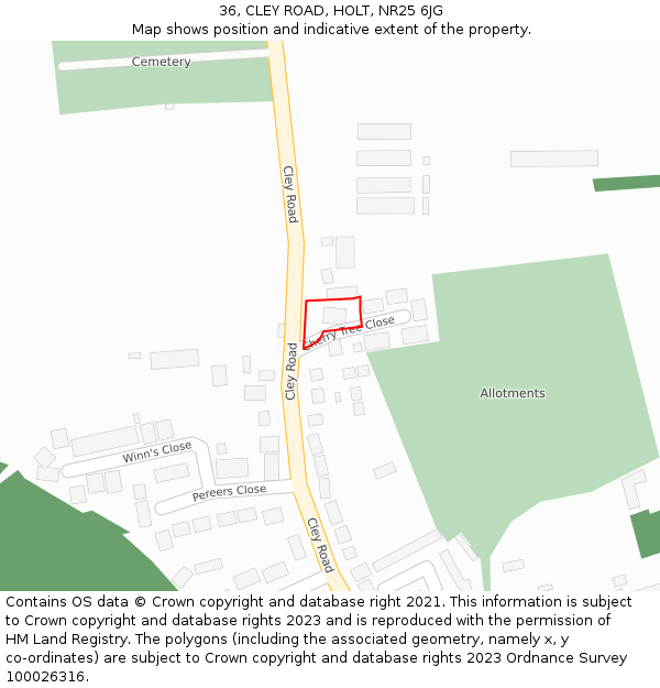 36, CLEY ROAD, HOLT, NR25 6JG: Location map and indicative extent of plot