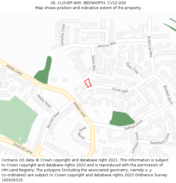 36, CLOVER WAY, BEDWORTH, CV12 0GX: Location map and indicative extent of plot