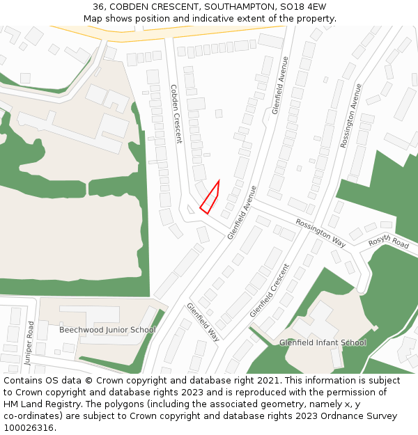 36, COBDEN CRESCENT, SOUTHAMPTON, SO18 4EW: Location map and indicative extent of plot