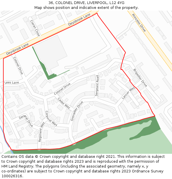 36, COLONEL DRIVE, LIVERPOOL, L12 4YG: Location map and indicative extent of plot