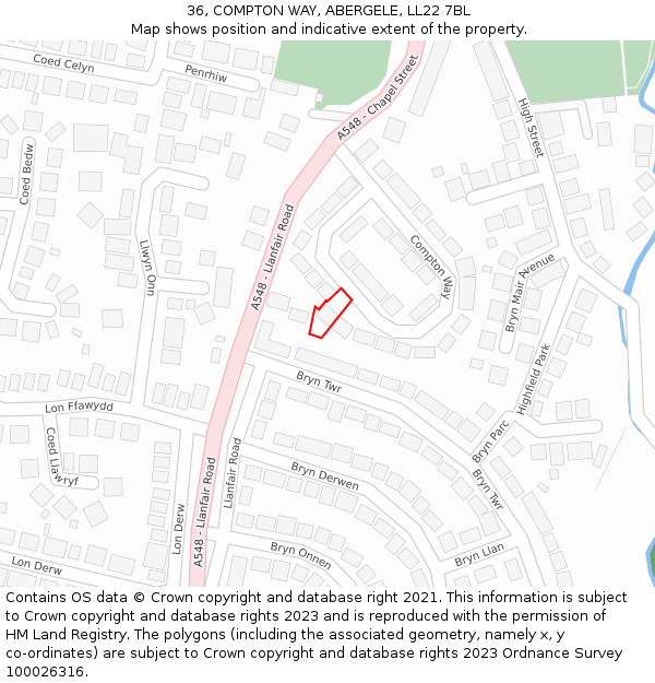 36, COMPTON WAY, ABERGELE, LL22 7BL: Location map and indicative extent of plot