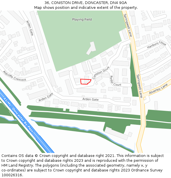 36, CONISTON DRIVE, DONCASTER, DN4 9GA: Location map and indicative extent of plot