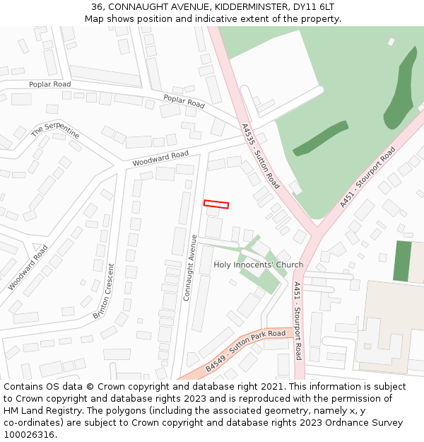 36, CONNAUGHT AVENUE, KIDDERMINSTER, DY11 6LT: Location map and indicative extent of plot
