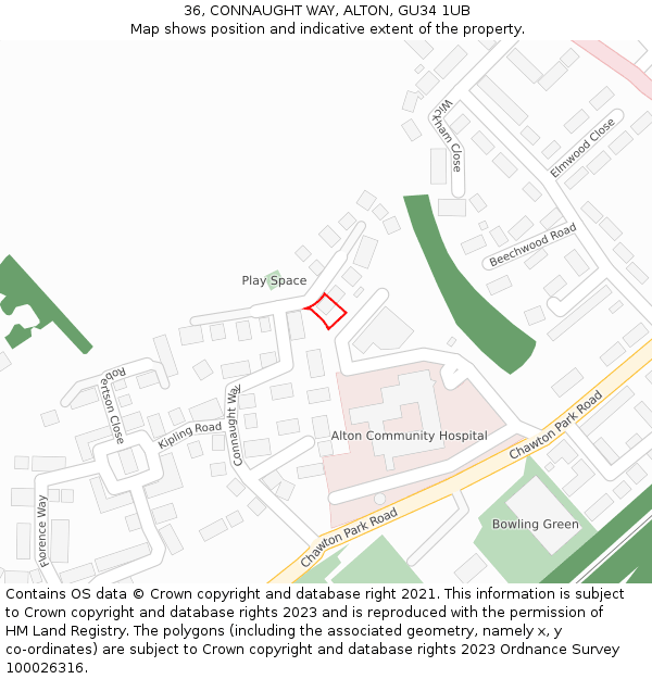 36, CONNAUGHT WAY, ALTON, GU34 1UB: Location map and indicative extent of plot