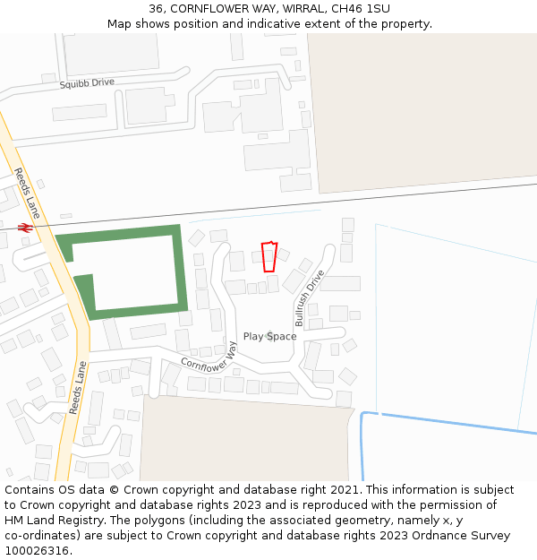 36, CORNFLOWER WAY, WIRRAL, CH46 1SU: Location map and indicative extent of plot