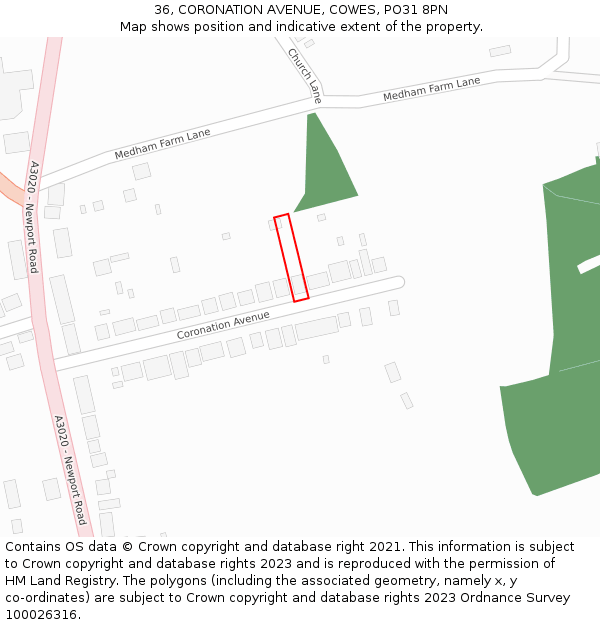 36, CORONATION AVENUE, COWES, PO31 8PN: Location map and indicative extent of plot