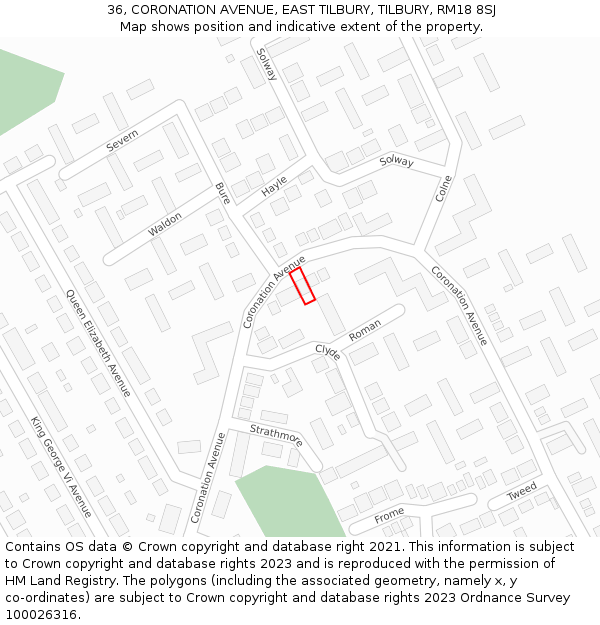 36, CORONATION AVENUE, EAST TILBURY, TILBURY, RM18 8SJ: Location map and indicative extent of plot