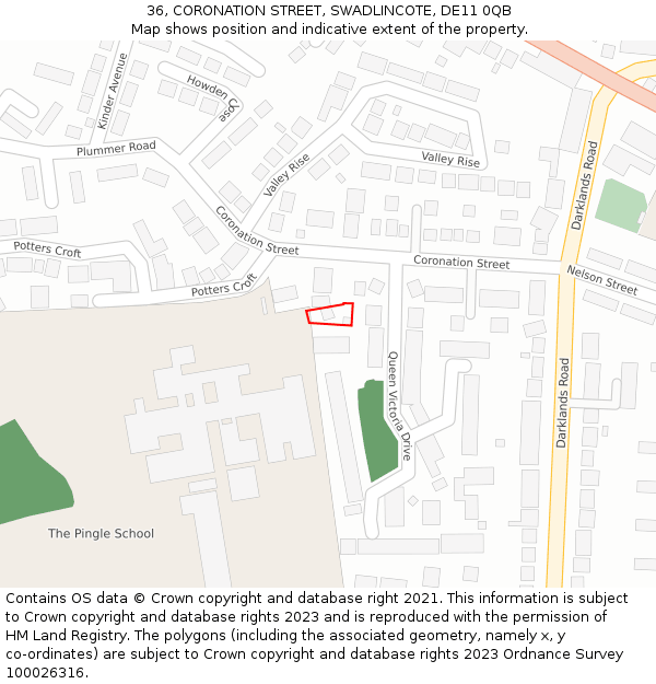 36, CORONATION STREET, SWADLINCOTE, DE11 0QB: Location map and indicative extent of plot