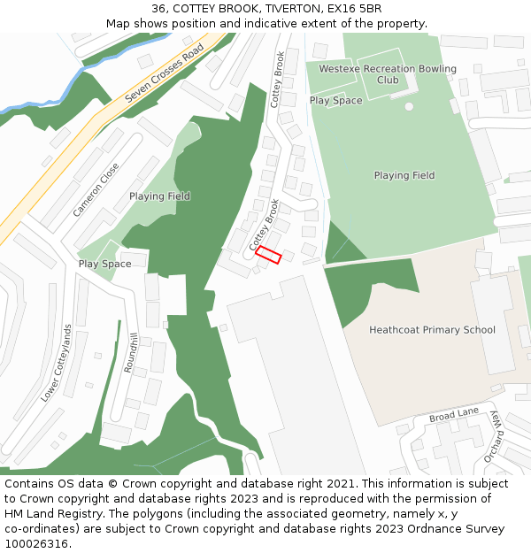 36, COTTEY BROOK, TIVERTON, EX16 5BR: Location map and indicative extent of plot