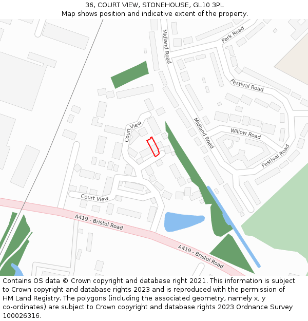 36, COURT VIEW, STONEHOUSE, GL10 3PL: Location map and indicative extent of plot