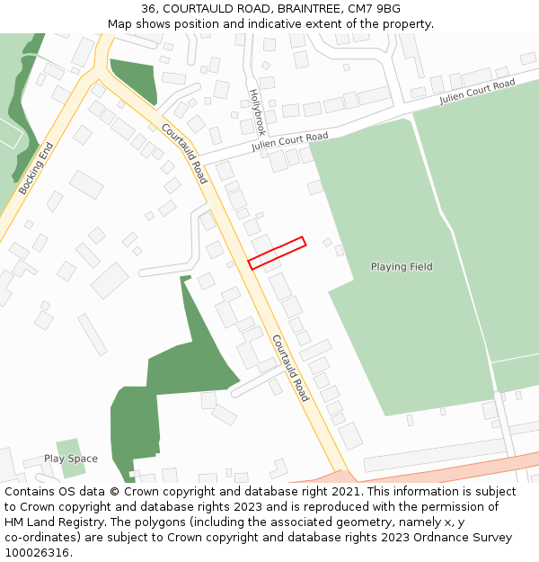 36, COURTAULD ROAD, BRAINTREE, CM7 9BG: Location map and indicative extent of plot