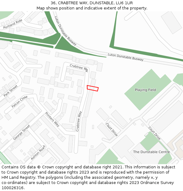 36, CRABTREE WAY, DUNSTABLE, LU6 1UR: Location map and indicative extent of plot