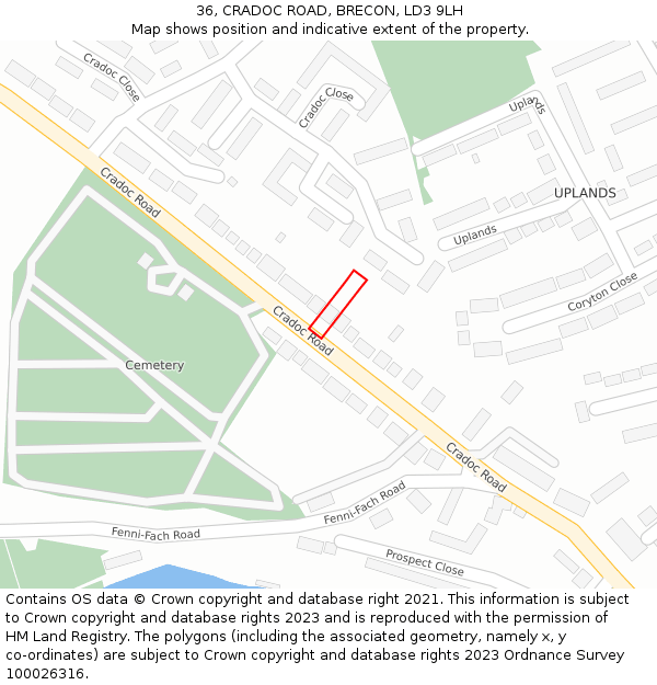 36, CRADOC ROAD, BRECON, LD3 9LH: Location map and indicative extent of plot