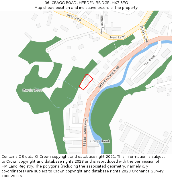 36, CRAGG ROAD, HEBDEN BRIDGE, HX7 5EG: Location map and indicative extent of plot