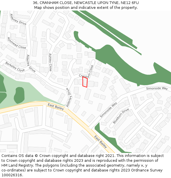 36, CRANHAM CLOSE, NEWCASTLE UPON TYNE, NE12 6FU: Location map and indicative extent of plot