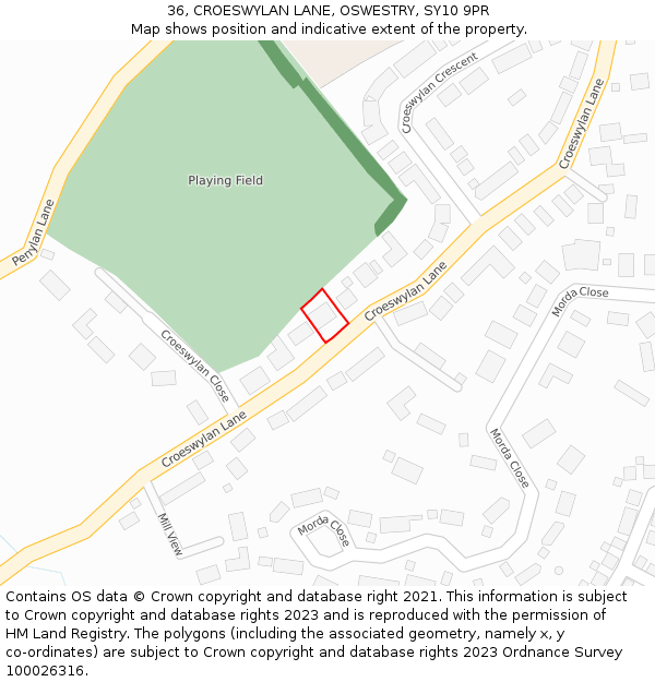 36, CROESWYLAN LANE, OSWESTRY, SY10 9PR: Location map and indicative extent of plot