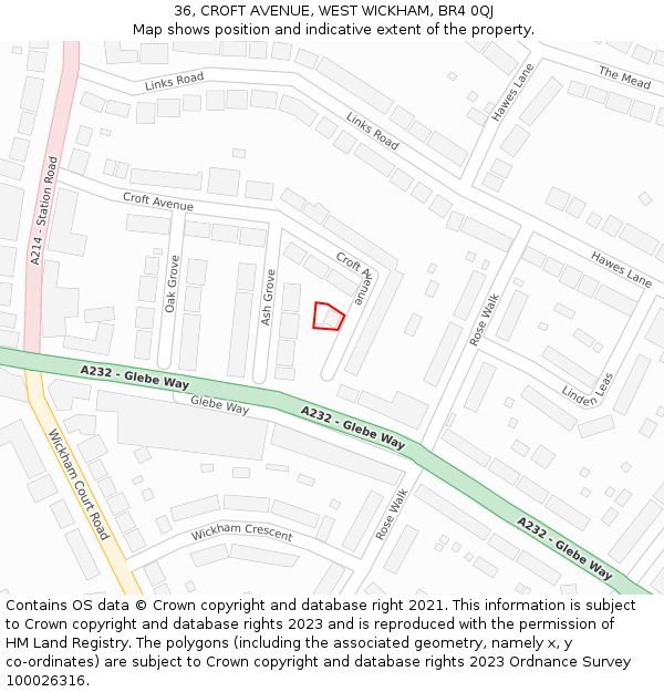 36, CROFT AVENUE, WEST WICKHAM, BR4 0QJ: Location map and indicative extent of plot