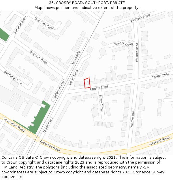 36, CROSBY ROAD, SOUTHPORT, PR8 4TE: Location map and indicative extent of plot