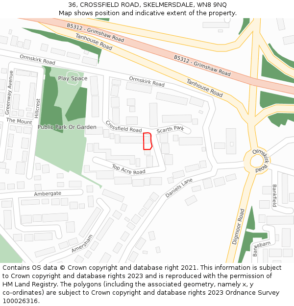 36, CROSSFIELD ROAD, SKELMERSDALE, WN8 9NQ: Location map and indicative extent of plot
