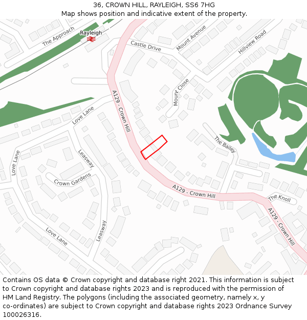 36, CROWN HILL, RAYLEIGH, SS6 7HG: Location map and indicative extent of plot