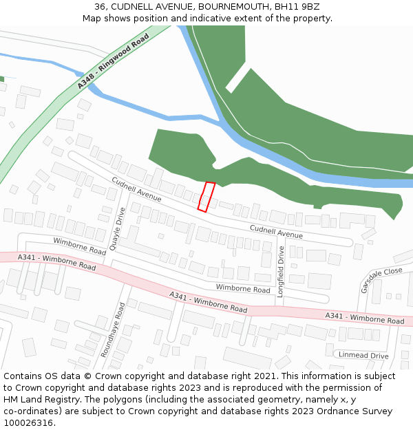 36, CUDNELL AVENUE, BOURNEMOUTH, BH11 9BZ: Location map and indicative extent of plot