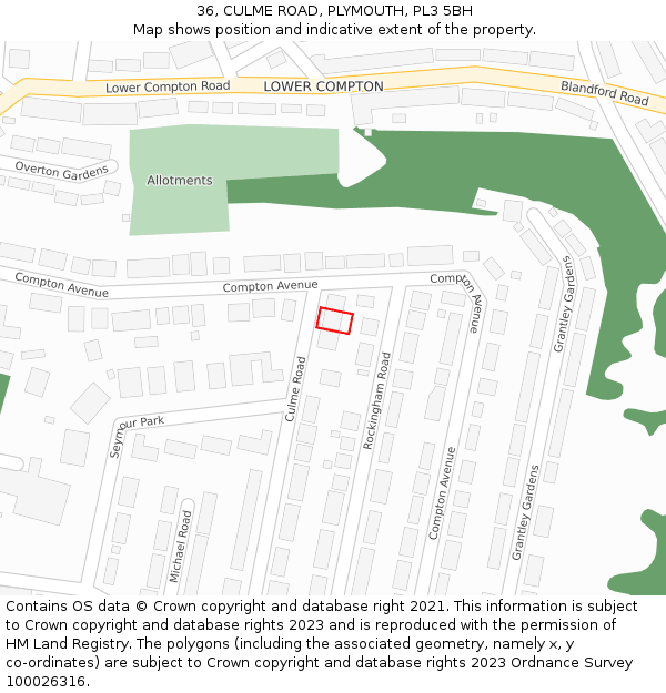 36, CULME ROAD, PLYMOUTH, PL3 5BH: Location map and indicative extent of plot