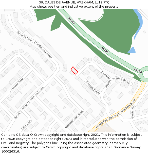 36, DALESIDE AVENUE, WREXHAM, LL12 7TQ: Location map and indicative extent of plot