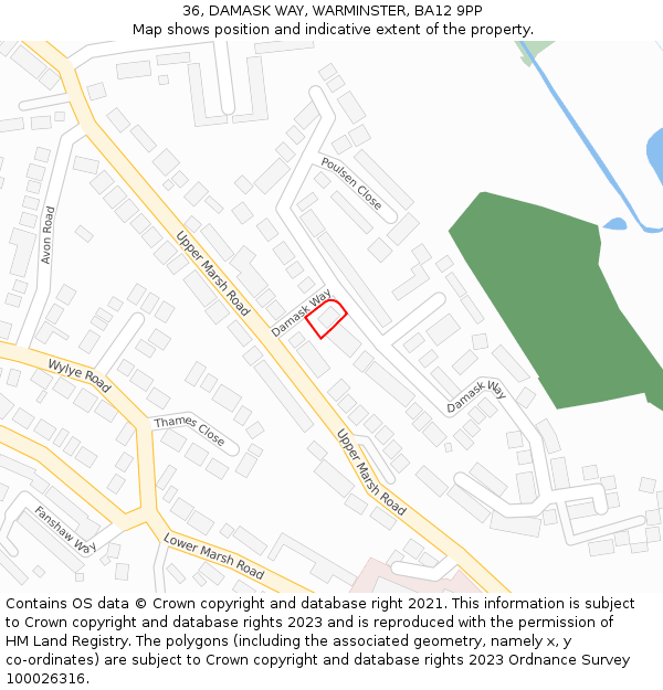 36, DAMASK WAY, WARMINSTER, BA12 9PP: Location map and indicative extent of plot