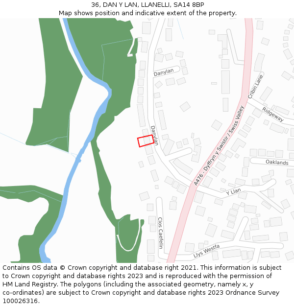 36, DAN Y LAN, LLANELLI, SA14 8BP: Location map and indicative extent of plot