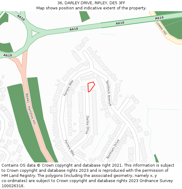 36, DARLEY DRIVE, RIPLEY, DE5 3FF: Location map and indicative extent of plot