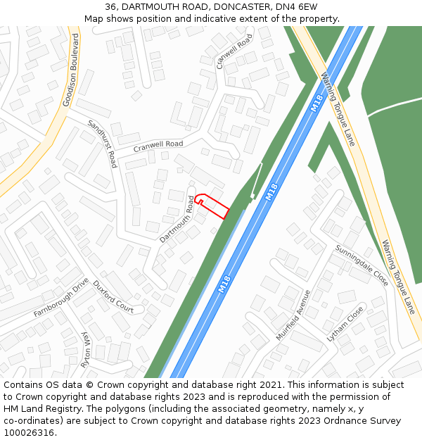 36, DARTMOUTH ROAD, DONCASTER, DN4 6EW: Location map and indicative extent of plot